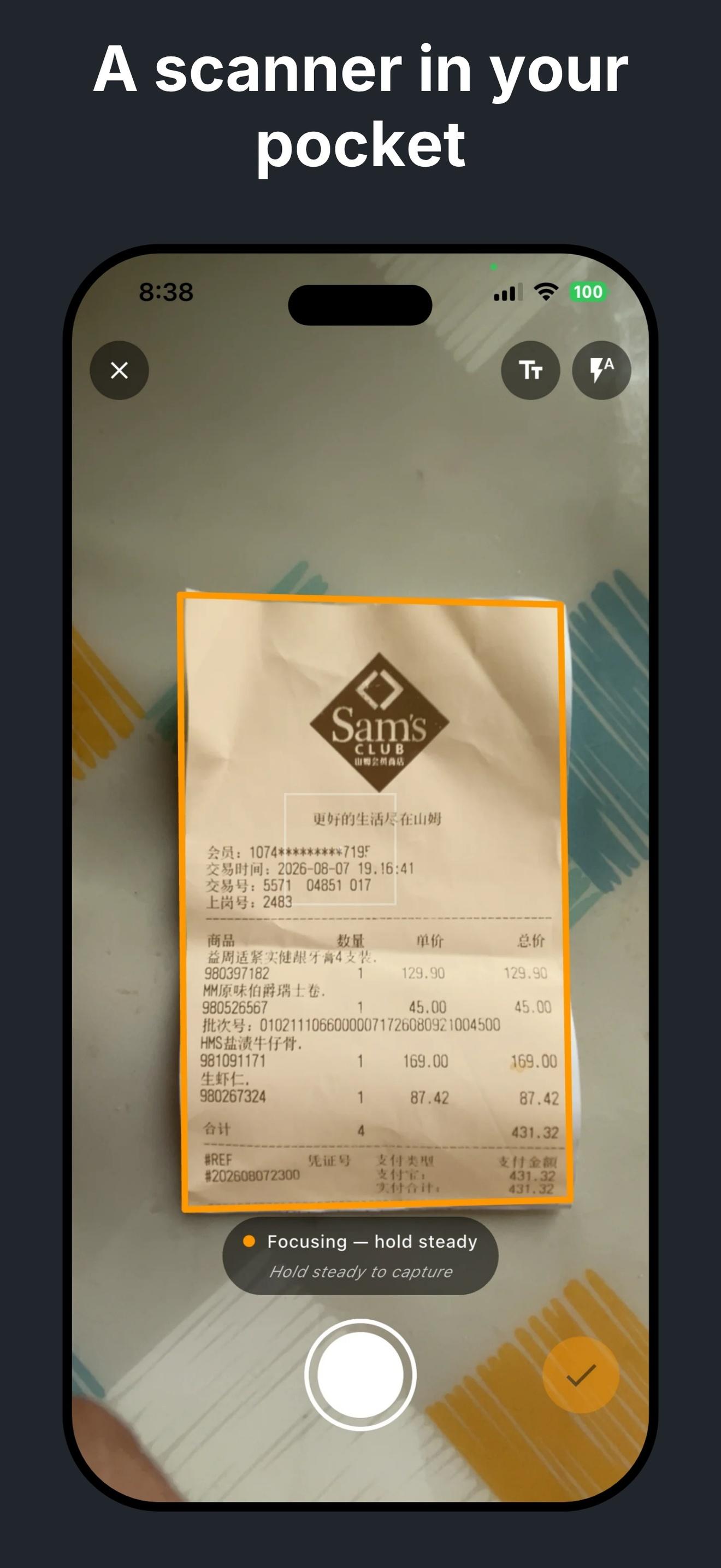 Scan preview screen with Retake, Edit, and Extract Text actions